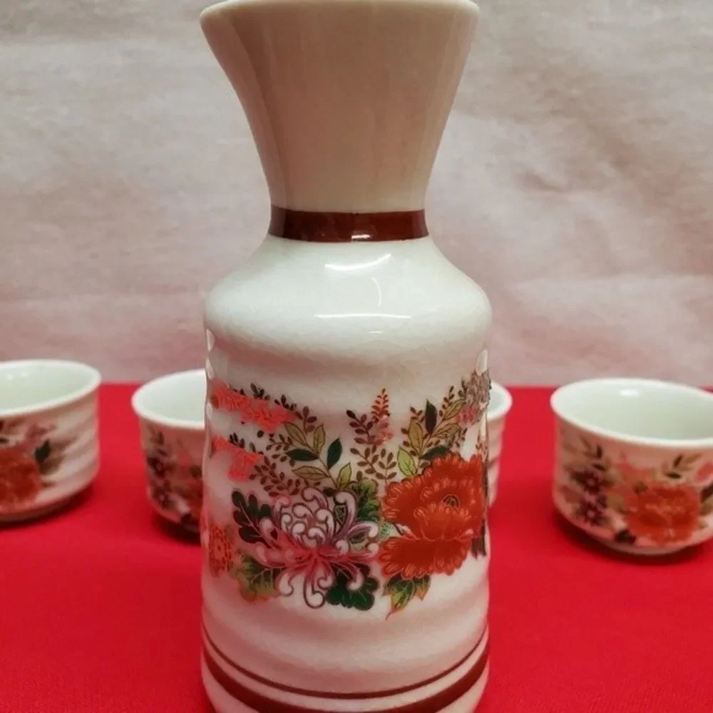 Vintage Japan Porcelain Sake Pitcher and Cup Set
